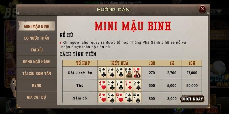 Trò chơi căn cứ vào các liên kết bài mậu binh để trả thưởng